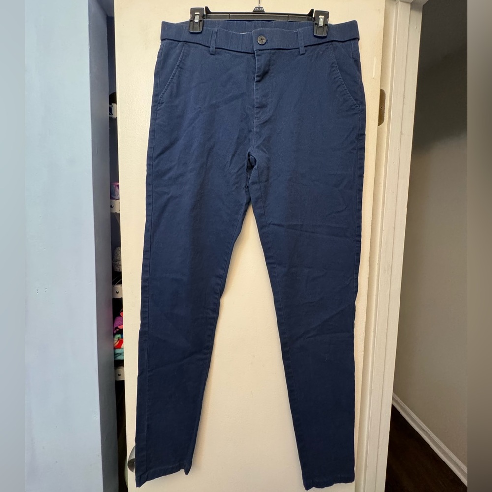 Plaid & Plain Mens Skinny Fit Navy Dress Pants, Size 33W x 34L